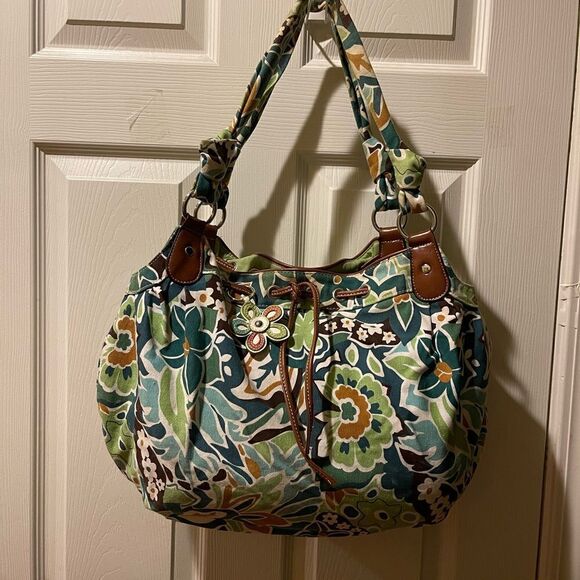Croft & Barrow canvas floral large shoulder see bag with synthetic leather trim. - Picture 1 of 10